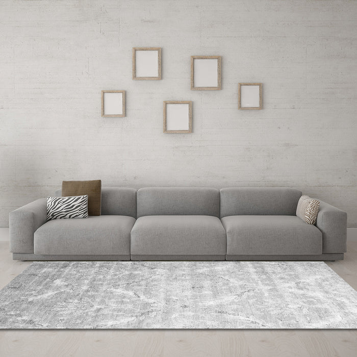 Machine Washable Abstract Gray Contemporary Rug in a Living Room,, wshcon830gry