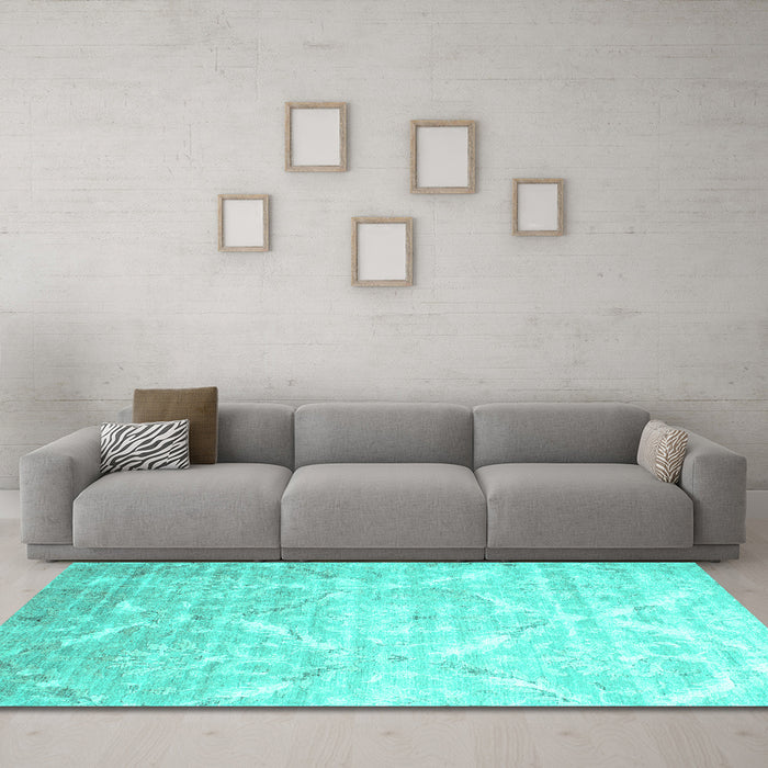 Machine Washable Abstract Turquoise Contemporary Area Rugs in a Living Room,, wshcon830turq