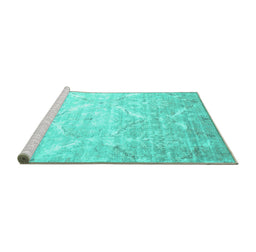 Sideview of Machine Washable Abstract Turquoise Contemporary Area Rugs, wshcon830turq