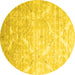 Round Abstract Yellow Contemporary Rug, con830yw