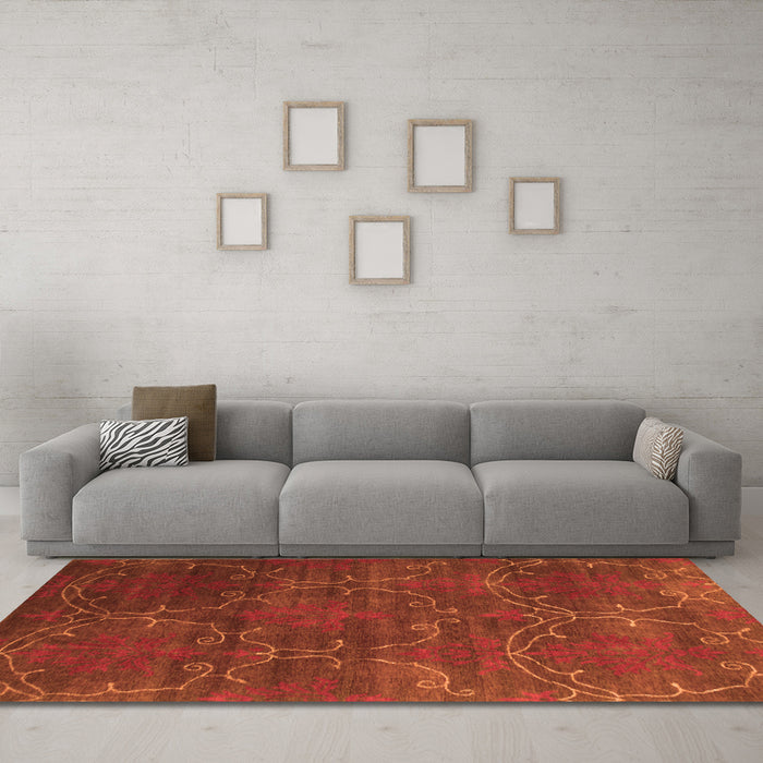 Machine Washable Abstract Orange Contemporary Area Rugs in a Living Room, wshcon831org