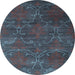 Round Abstract Light Blue Contemporary Rug, con831lblu