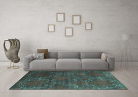 Machine Washable Abstract Turquoise Contemporary Rug, wshcon831turq