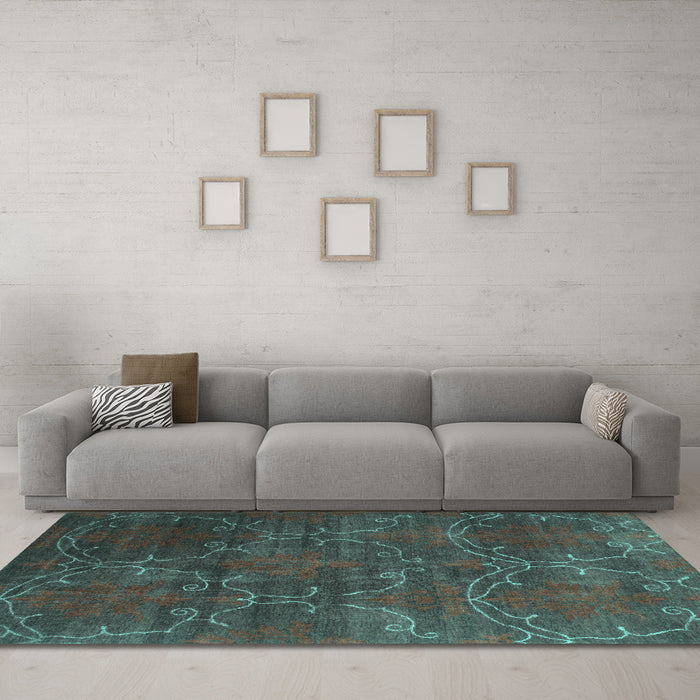 Machine Washable Abstract Turquoise Contemporary Area Rugs in a Living Room,, wshcon831turq