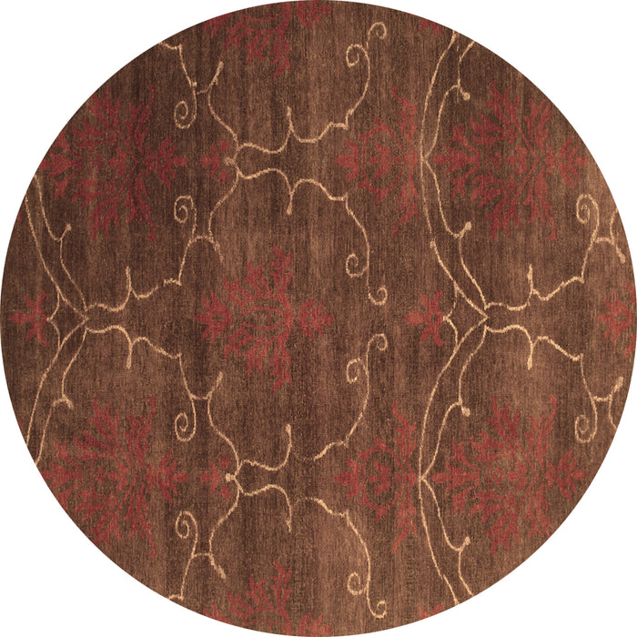 Round Abstract Brown Contemporary Rug, con831brn