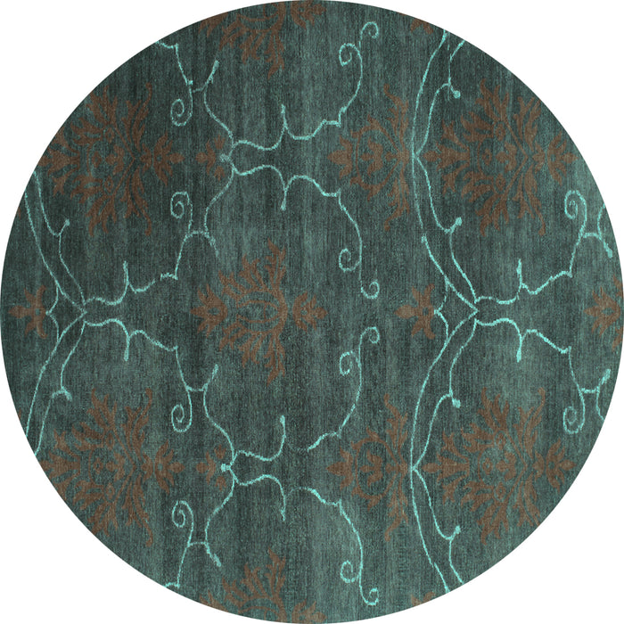 Round Abstract Turquoise Contemporary Rug, con831turq