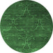 Round Machine Washable Abstract Emerald Green Contemporary Area Rugs, wshcon831emgrn