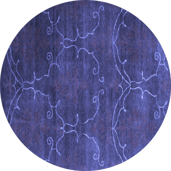 Round Machine Washable Abstract Blue Contemporary Rug, wshcon831blu