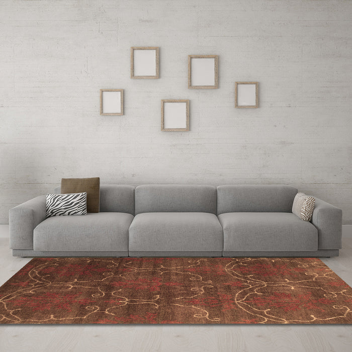 Machine Washable Abstract Brown Contemporary Rug in a Living Room,, wshcon831brn