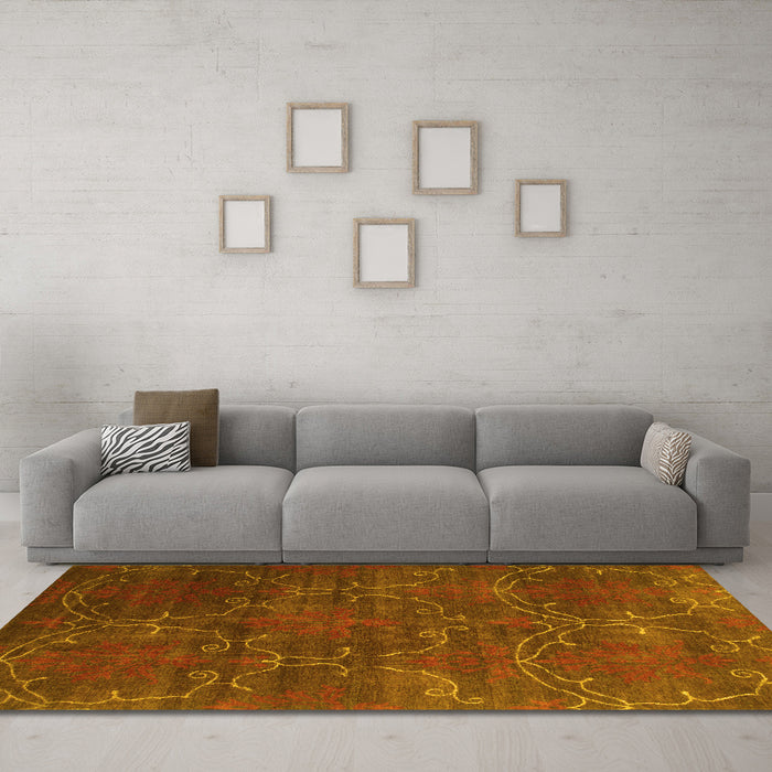 Machine Washable Abstract Yellow Contemporary Rug in a Living Room, wshcon831yw
