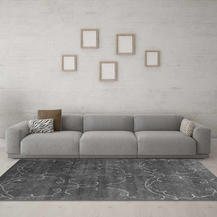 Machine Washable Abstract Gray Contemporary Rug in a Living Room,, wshcon831gry