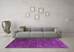 Machine Washable Abstract Purple Contemporary Area Rugs in a Living Room, wshcon831pur