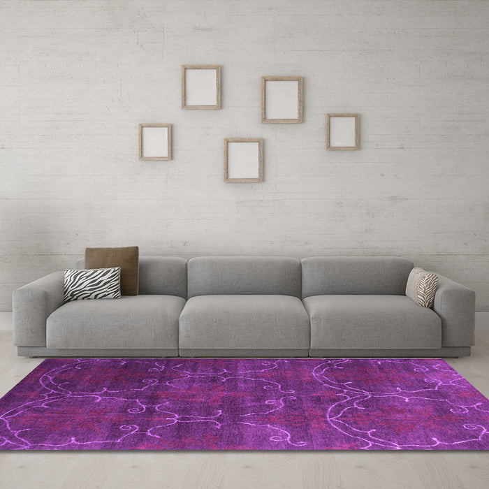 Machine Washable Abstract Purple Contemporary Area Rugs in a Living Room, wshcon831pur