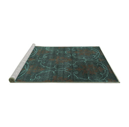 Sideview of Machine Washable Abstract Turquoise Contemporary Area Rugs, wshcon831turq