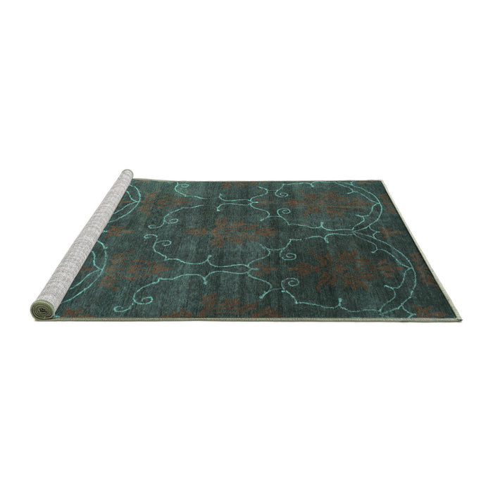 Sideview of Machine Washable Abstract Turquoise Contemporary Area Rugs, wshcon831turq