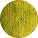 Round Machine Washable Abstract Yellow Contemporary Rug, wshcon832yw