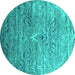 Round Machine Washable Abstract Turquoise Contemporary Area Rugs, wshcon832turq