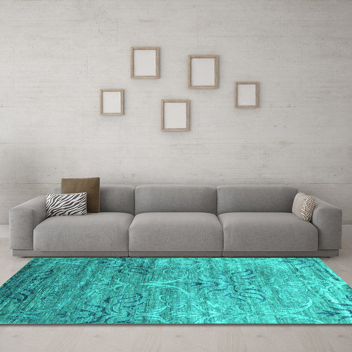 Machine Washable Abstract Turquoise Contemporary Area Rugs in a Living Room,, wshcon832turq
