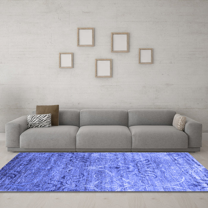 Machine Washable Abstract Blue Contemporary Rug in a Living Room, wshcon832blu