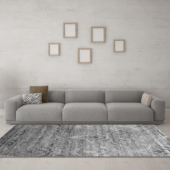 Machine Washable Abstract Gray Contemporary Rug in a Living Room,, wshcon832gry