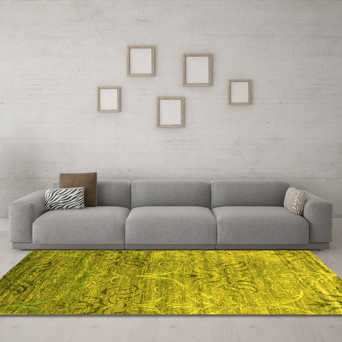 Machine Washable Abstract Yellow Contemporary Rug in a Living Room, wshcon832yw