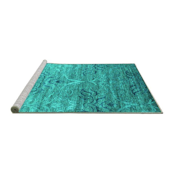 Sideview of Machine Washable Abstract Turquoise Contemporary Area Rugs, wshcon832turq