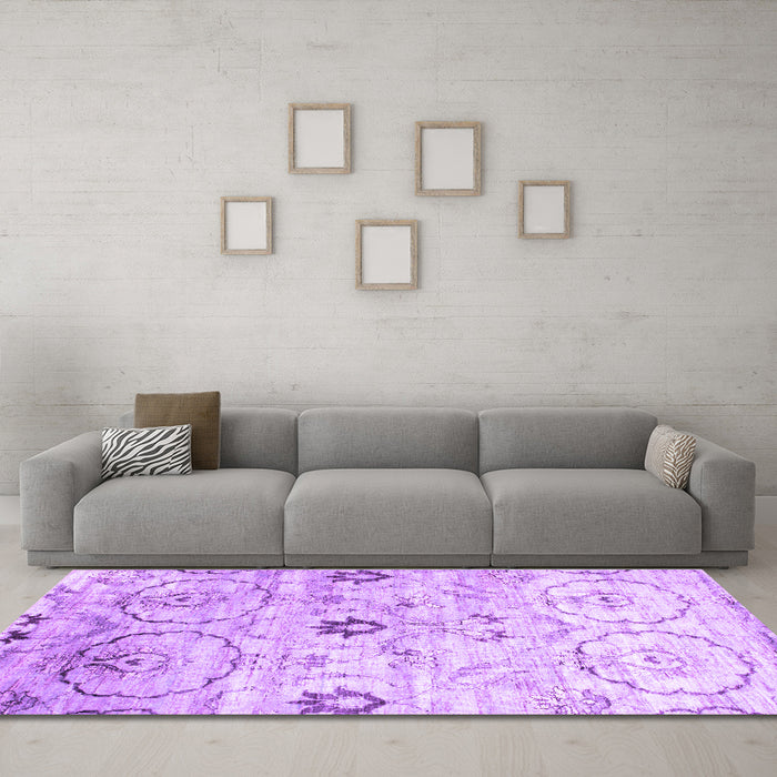 Machine Washable Abstract Purple Contemporary Area Rugs in a Living Room, wshcon833pur