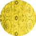 Round Machine Washable Abstract Yellow Contemporary Rug, wshcon833yw
