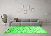 Machine Washable Abstract Green Contemporary Rug, wshcon833grn