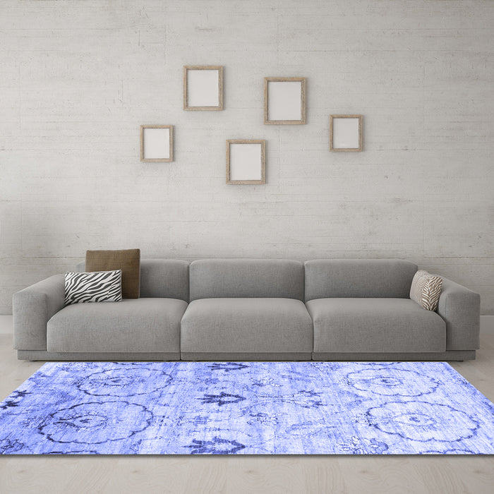 Machine Washable Abstract Blue Contemporary Rug in a Living Room, wshcon833blu