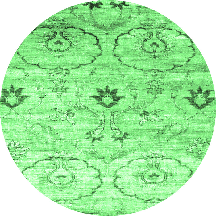 Round Machine Washable Abstract Emerald Green Contemporary Area Rugs, wshcon833emgrn