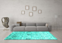 Machine Washable Abstract Turquoise Contemporary Rug, wshcon833turq