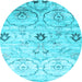 Round Abstract Light Blue Contemporary Rug, con833lblu