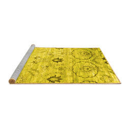 Sideview of Machine Washable Abstract Yellow Contemporary Rug, wshcon833yw