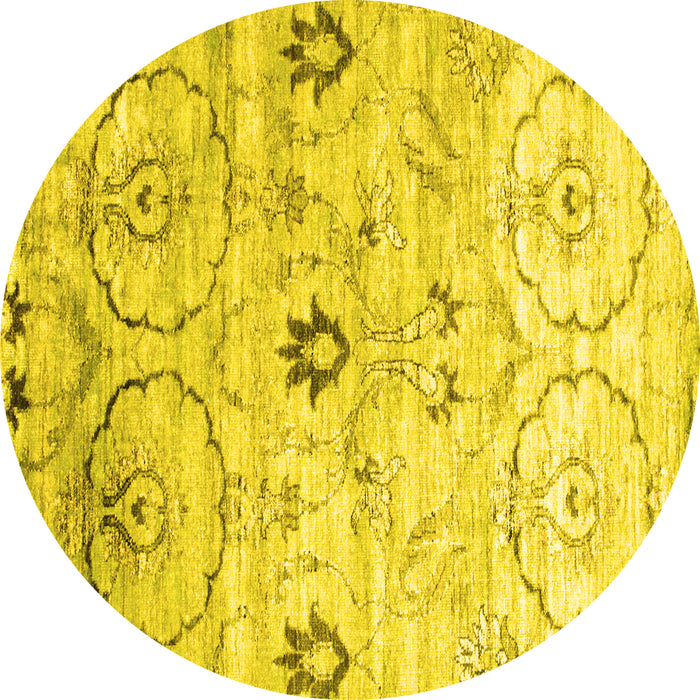 Round Abstract Yellow Contemporary Rug, con833yw