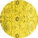 Round Abstract Yellow Contemporary Rug, con833yw