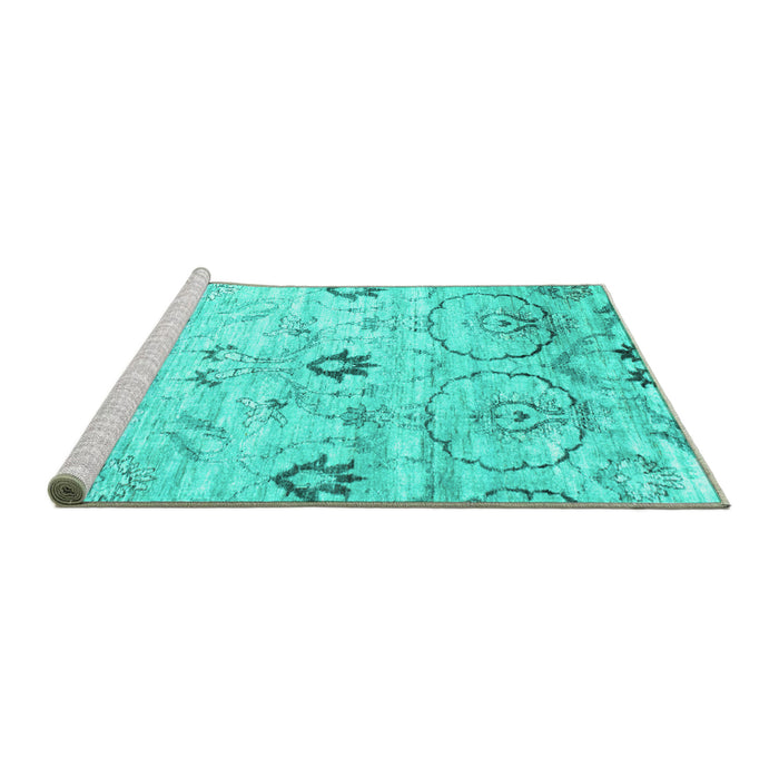 Sideview of Machine Washable Abstract Turquoise Contemporary Area Rugs, wshcon833turq