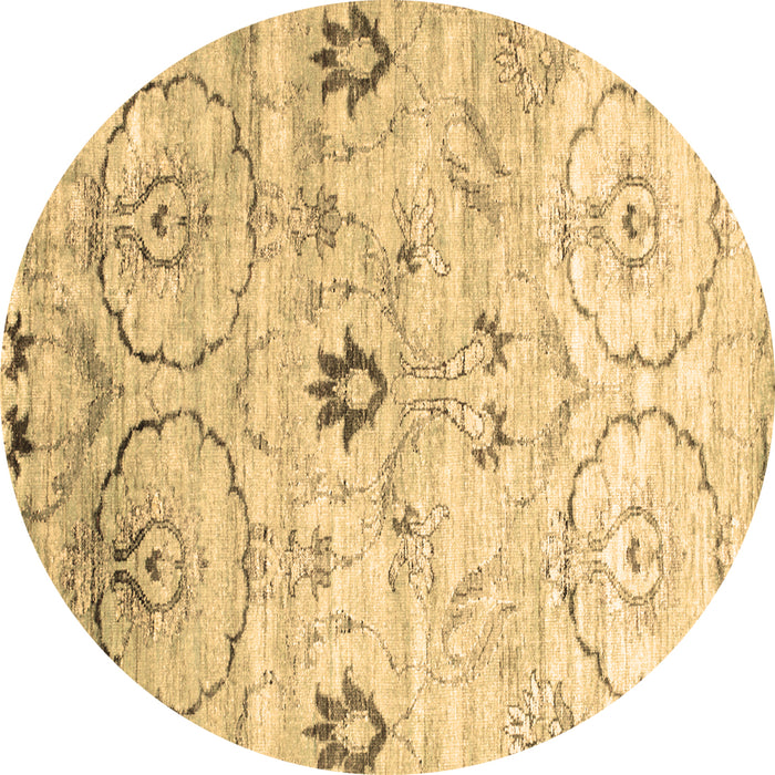 Round Abstract Brown Contemporary Rug, con833brn