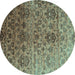 Round Abstract Turquoise Contemporary Rug, con834turq