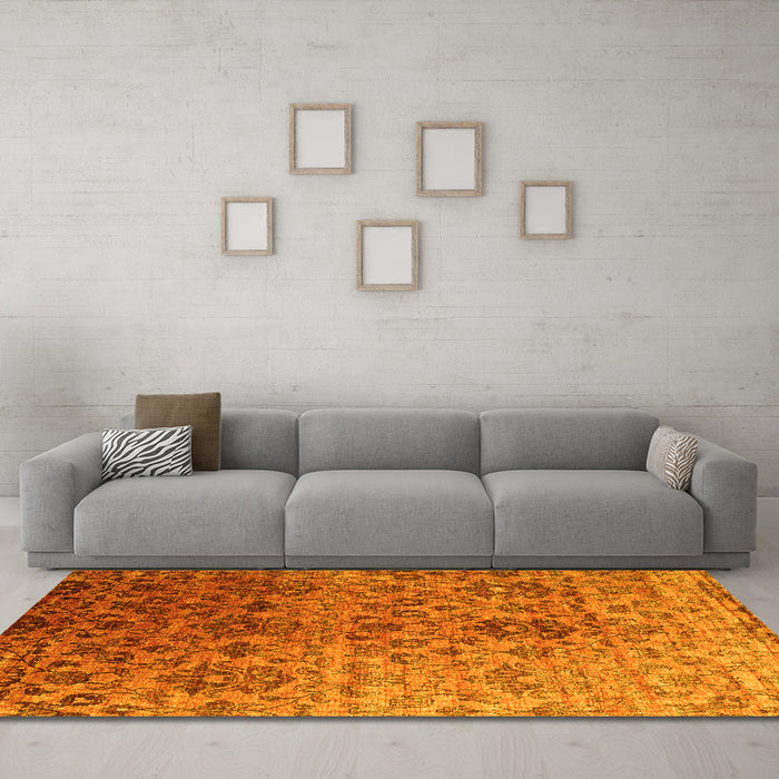 Machine Washable Abstract Yellow Contemporary Rug in a Living Room, wshcon834yw