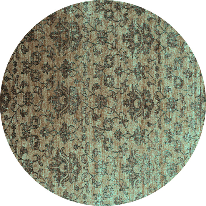 Round Machine Washable Abstract Turquoise Contemporary Area Rugs, wshcon834turq