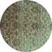 Round Machine Washable Abstract Turquoise Contemporary Area Rugs, wshcon834turq