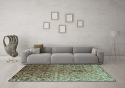 Machine Washable Abstract Turquoise Contemporary Area Rugs in a Living Room,, wshcon834turq