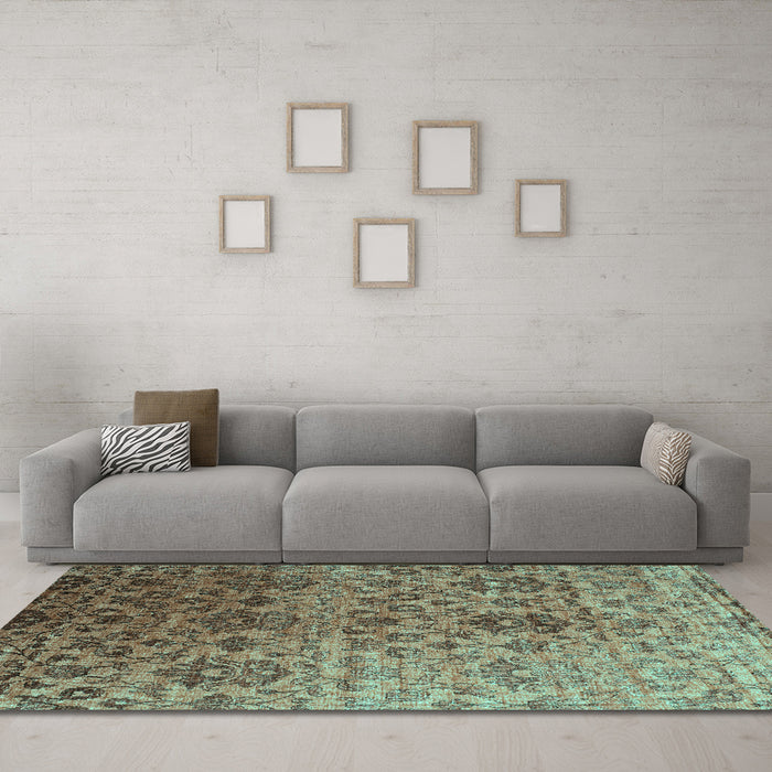 Machine Washable Abstract Turquoise Contemporary Area Rugs in a Living Room,, wshcon834turq