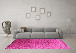 Machine Washable Abstract Pink Contemporary Rug in a Living Room, wshcon834pnk