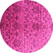 Round Machine Washable Abstract Pink Contemporary Rug, wshcon834pnk