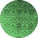 Round Machine Washable Abstract Emerald Green Contemporary Area Rugs, wshcon834emgrn