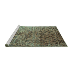 Sideview of Machine Washable Abstract Turquoise Contemporary Area Rugs, wshcon834turq