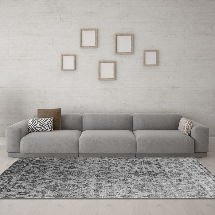 Machine Washable Abstract Gray Contemporary Rug in a Living Room,, wshcon834gry