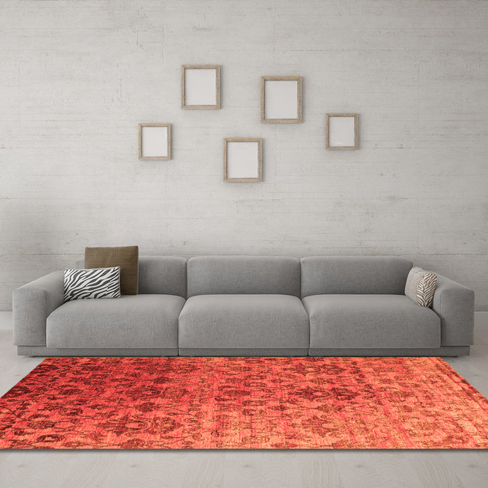 Machine Washable Abstract Orange Contemporary Area Rugs in a Living Room, wshcon834org